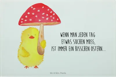 Produktbild von Mr. & Mrs. Panda Schneidebrett Glas Küken Fliegenpilz - Weiß - Geschenk, Glasbrettchen, schneidbrett, Schneidplatte, Küchenbrett, Ostergrüße, Ostern, Glückspilz, Frohe