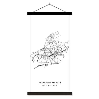 Produktbild von MuchoWow® Textilposter Deutschland - Frankfurt am Main - Stadtplan - Karte - Schwarz-weiß - Karte 40x80 cm mit schwarzem Rahmen - Wandemalerei