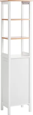 Produktbild von BELIANI Badezimmerschrank Weiß MDF 30 x 160 cm Hoch mit Offenen Regalböden Fächern Türen Aufbewahrung Badschrank Badmöbel
