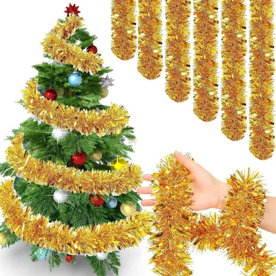Produktbild von Lametta Girlande Weihnachten 6 Stück à 2m Rot Flauschig Glitzernd biegsam wiederverwendbar