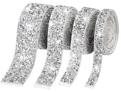 4 Rollen selbstklebende Strasssteinchen, Silber, 3,7 m