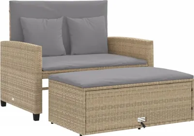 Zdjęcie produktu dla Sofa ogrodowa z poduszkami, 2-osobowa, beżowa, polirattan