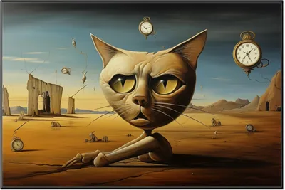 Produktbild von Wallario Wandbild Katze als Zeitwächter, Größe: 61 x 91,50 cm, Poster mit schwarzem Aluminiumrahmen