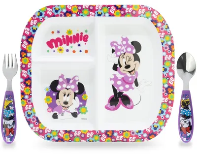 Kinderserviesset, 3-teilig, mit Besteck, Minnie, mikrowellengeeignet