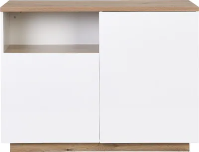Produktbild von 2-türige Kücheninsel mit 1 Nische aus MDF - Natur und weiß - CORELINA