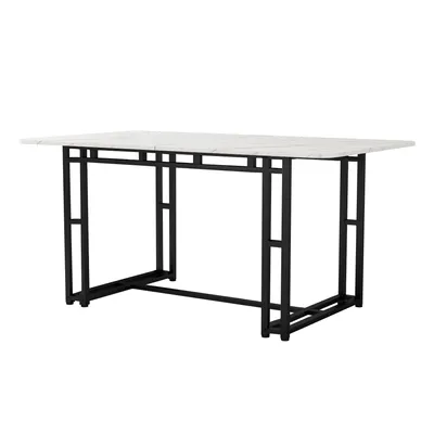 Produktbild von Flieks Esstisch Rechteckig Küchentisch mit Schwarzen Metallbeinen, Esszimmertisch mit Marmormuster, Arbeitstisch Schreibtisch, Schwarz, 120x70x74 cm