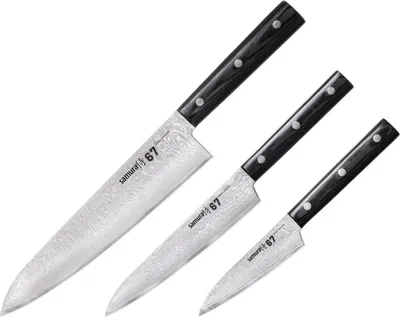Produktbild von Samura DAMASKUS 67 Profi-Küchenmesser-Set (3-teilig): Küchenmesser, Allzweckmesser & Schälmesser - Japanisches Stahl-Design für präzise Schneidkunst