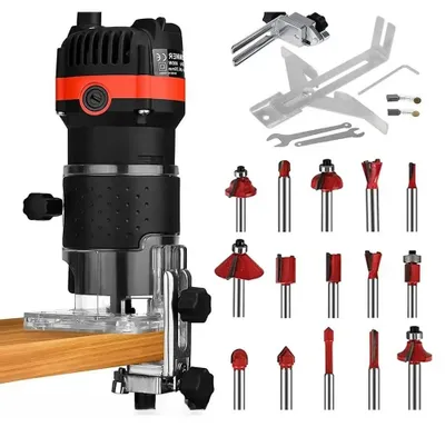 Image de Fraiseuse électrique - Fraises de chanfreinage et de rainurage - 800 W - 30 000 tr/min - Pour le travail du bois - Fraisage - Rainurage