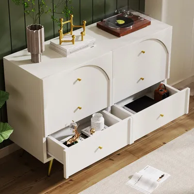 Produktbild von Odikalo Hochkommode Sideboard 6 Schubladen Lagerschrank Highboard Weiß Goldene Beine