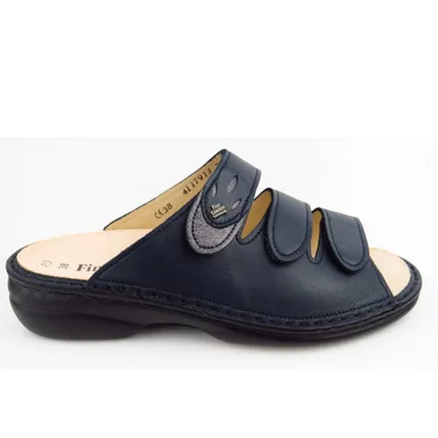 Immagine prodotto di Finn Comfort Kos, scarpe da donna, mulo comodo, blu/platino, pelle - mulo da donna/separatore di punta, blu, pelle (florentin/maglia)