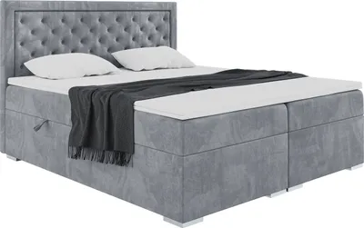 Produktbild von MEBLINI Boxspringbett mit Bettkasten - Gepolstert Doppelbett mit Matratze und Topper - Polsterbett mit Stauraum - Bett mit Kopfteil - Stauraumbett - GLAMOUR - 200x200 - H3/Grau Samt