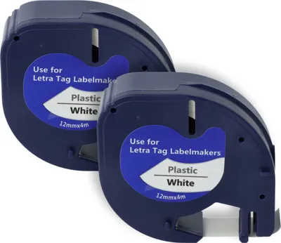 Produktbild von vhbw 2x Schriftband-Kassette Plastik kompatibel mit Dymo LetraTag LT-100H, LT-100T, QX50, XR, 200B Etiketten-Drucker 4m x 12mm Schwarz auf Weiß