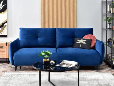 Zdjęcie produktu dla Sofa rozkładana MIGDALIA - ciemnoniebieski / czarny