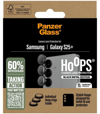 Produktbild von PanzerGlass ® Hoops® Kameraschutz Schwarz Samsung Galaxy S25+, Samsung, Samsung - Galaxy S25+, Trockene Anwendung, Kratzresistent, Schockresistent, Schwarz, 1 Stück(e)