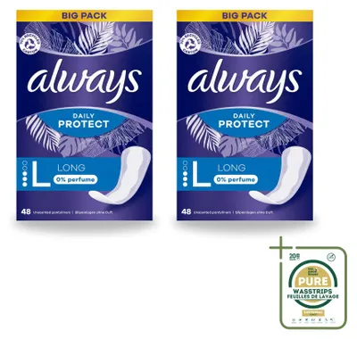 Imagen del producto de 2 unidades de toallas higiénicas diarias Always Daily Protect, sin perfume, pack ahorro