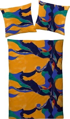 Produktbild von Traumschloss Satin Bettwäsche Garnitur - Walzer 155 x 220 cm abstraktes Muster in gelb,petrol,blau,schwarz