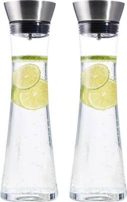Productafbeelding van com-four® 2 glazen kannen met roestvrijstalen tuit - glazen waterkan - 1 liter glazen kan voor water, melk, sap en limonade