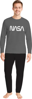 Produktbild von NASA Schlafanzug für Männer Pyjama Set Langarm Oberteil mit Hose Herren Grau/Schwarz XL