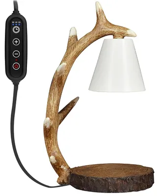 Produktbild von Kerzen-Lampe mit Timer und Dimmer – handgefertigte Tischlampe im Rentiergeweih-Design aus Harz – handbemalt, für Schreibtisch & Nachttisch, kreatives Geschenk