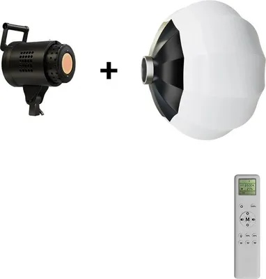 Immagine prodotto di Set luci per fotografia, treppiede regolabile, illuminazione bicolore, con softbox a sfera