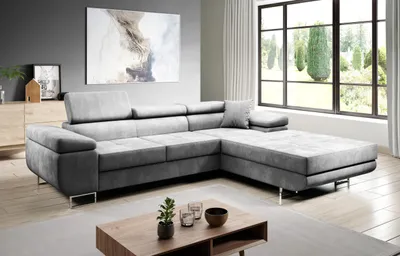 Produktbild von FurMeb24 ECKSOFA LAZZANO MONOLITH 84 - rechte seite - HELLGRAU - mit schlaffunktion und bettkasten