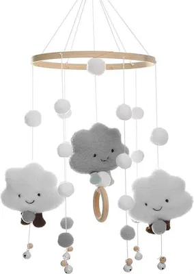 Produktbild von Mobiler Holz Spielzeug mit 3D Himmel für Jungen und Mädchen, Geburtstagsgeschenk für Neugeborene (Grau)