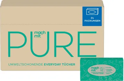 Produktbild von mach m!t PURE Everyday Tücher in der Box - Vorratspack mit 24 x 100 Blatt - 4lagig - frei von Bleichmitteln - extrem weich & nachhaltig -  Germany