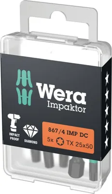 Produktbild von Wera Bit Impaktor T25 Länge 50mm 6-kant 1/4 Zoll diamantbeschichtet 867 / 4 IMP DC DIN3126-D6,3 - 5057665001