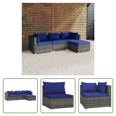 Produktbild von The Living Store 4-tlg. Garten-Lounge-Set mit Kissen Poly Rattan Grau