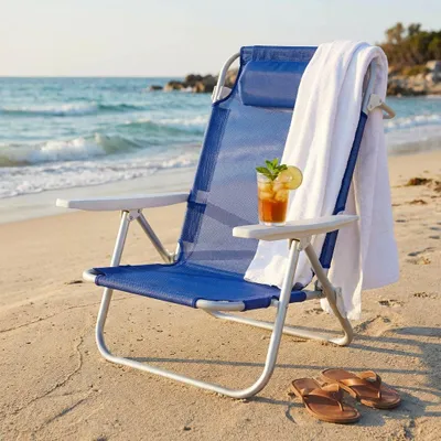 Immagine prodotto di Milani Home - spiaggina mare pieghevole, alluminio e textilene, con cuscino con braccioli, blu