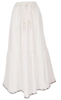 Produktbild von Langer Boho Musselin Stufenrock, Maxirock Hippie Chic, Flamencorock - Weiß, Damen, Baumwolle, Größe: M
