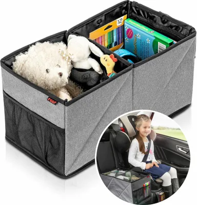 Obrázok produktu pre reer TravelKid Box, Odkladacia schránka, Čierna, Šedá, Obdĺžnikový, Jednofarebné, Auto, Uzatvorenie na sponu, Zaklápací uzáver