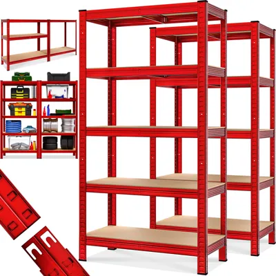 Image de MONZANA® 2x Étagères charge lourde rouge 5 niveaux 180x90x40cm Étagère métallique max 875kg Rangement garage atelier