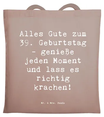 Produktbild von Mr. & Mrs. Panda Jutebeutel Spruch 39. Geburtstag Freude - Braun Pastell - Geschenk, Tote Bag, Laptoptasche, Alter, neununddreißig, Happy Birthday, Tasche, Einkaufstasche