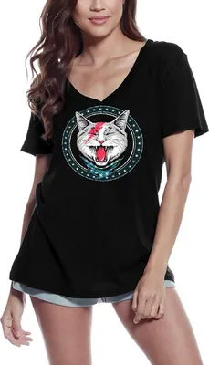 Produktbild von Damen Grafik T-Shirt V-Ausschnitt Super Katze Katze – Super Cat Cat – Öko-Verantwortlich Vintage Jahrgang Kurzarm Lustige Druck Geburtstag Geschenk