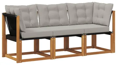Image de vidaXL Canapé d'angle et canapé moyen d'extérieur avec coussins 3 pièces Nature