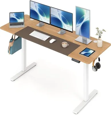 Productafbeelding van Elektrisch verstelbaar bureau, 160 x 60 cm (naturel), met LED-display, 3 geheugenfuncties voor thuiswerken en gaming