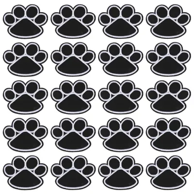 20 aufbügelbare Hundepfoten-Patches, bestickt, selbstklebend, schwarz