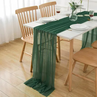 Zdjęcie produktu dla Bieżnik z szyfonu, ciemnozielony, 300 x 70 cm, materiał dekoracyjny na wesele i imprezy