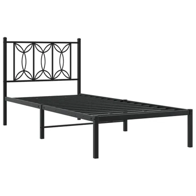 Zdjęcie produktu dla Metalowa rama łóżka z wezgłowiem, czarna, 90x190 cm