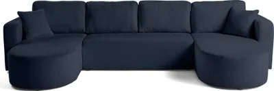 Image de Best Mobilier Miro - canapé panoramique en U 7 places - convertible avec coffre - en velours texturé , Bleu