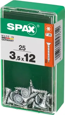 Produktbild von SPAX Universalschraube, 3,5 x 12 mm, 25 Stück, Vollgewinde, Senkkopf, T-STAR plus T20, 4CUT, WIROX - 4191010350121