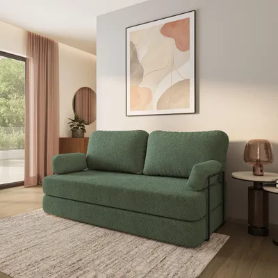 Produktbild von Masseno Schaumstoffsofa NIKSI mit Schlaffunktion, Schlafsofa, Wohnzimmersofa, Couch, Sofa, Bettsofa, Bucle-Stoff – Grün QUELLE 37
