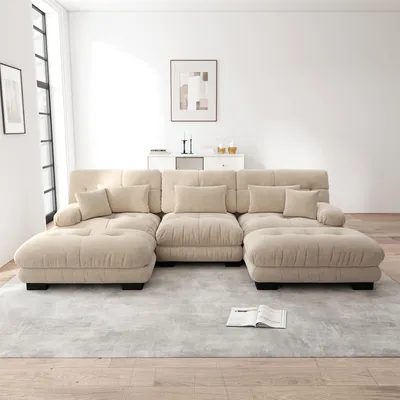 Produktbild von s modulares Ecksofa, XXL U-Form Cloud Couch Wohnzimmer, Tiefensitz, wandelbares Schlafsofa mit Hocker, Chenille Stoff