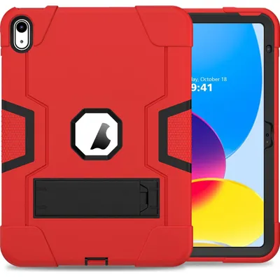 Produktbild von Mobigear ShieldStand iPad 11 (2025) Hülle, Kunststoff, Silikon, Rückseite mit Ständer - Schwarz / Rot