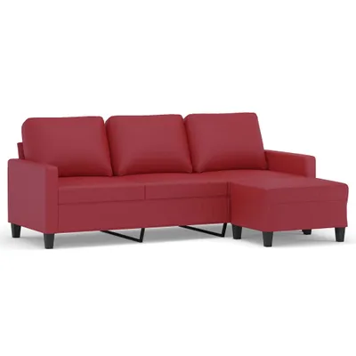 Image de vidaXL Canapé 3 places avec pouf vin rouge 180 cm similicuir
