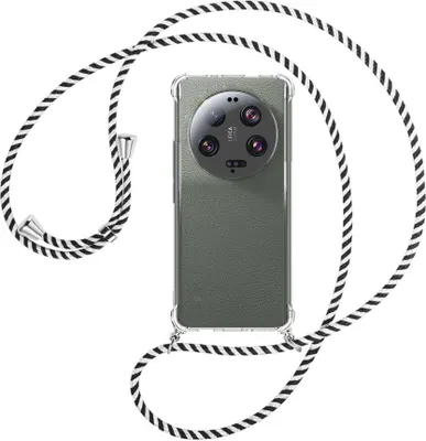 Produktbild von Handykette Backcover-Schutzhülle mit Band (Metall silberfarben) für Xiaomi 13 Ultra (6.73'') - schwarz/weiß gestreift