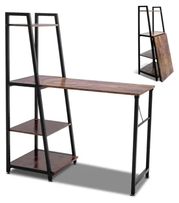 Image de Bimyo - Bureau pliable de style industriel, bureau bibliothèque 2 en 1, 50x41xH128 cm