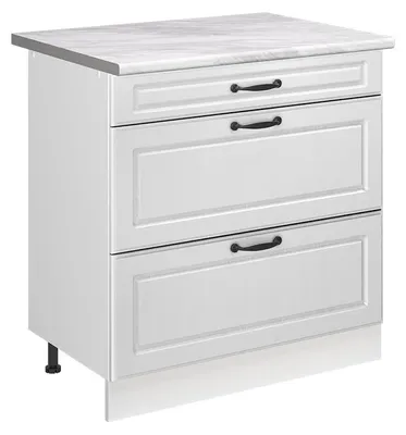 Image de Meuble cuisine Vicco R-Line Blanc campagne/Blanc 80cm avec 3 tiroirs plan de travail Marbre, Model 72350