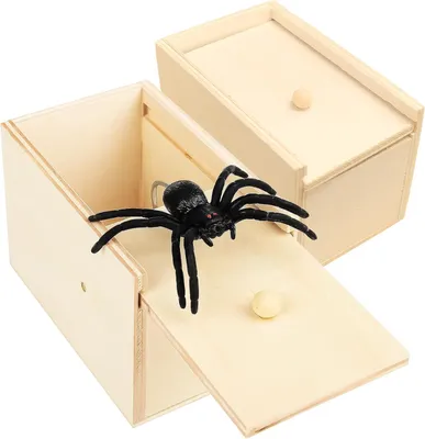 Produktbild von Sich herauspylender Spinnen-Prank – Spaßstreich Witzetaubecht Holzbox Set 2 Stück
